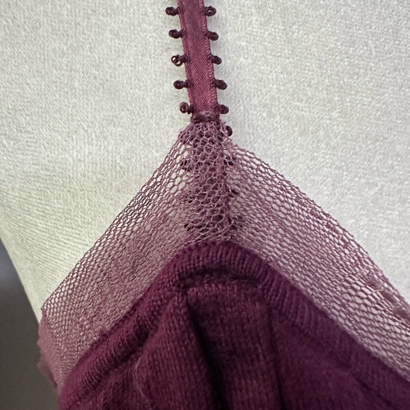 Catherine Malandrino Bordeaux Wine V-Neck Baby Doll Cami with Mesh Inserts Large - Picture 4 of 6